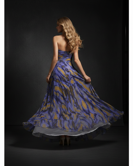Buntes Chiffon Abendkleid mit abstraktem Print - Ansicht 2