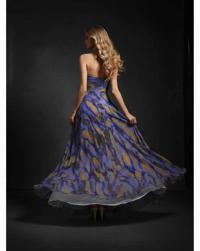 Buntes Chiffon Abendkleid mit abstraktem Print - Ansicht 2