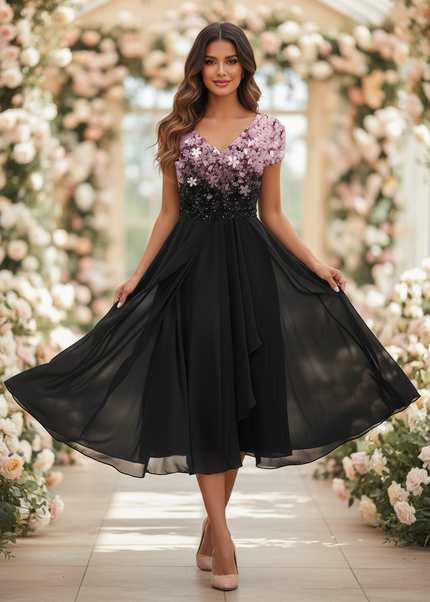 Chiffonkleid Hochzeit mit Blutenprint - Ansicht 1