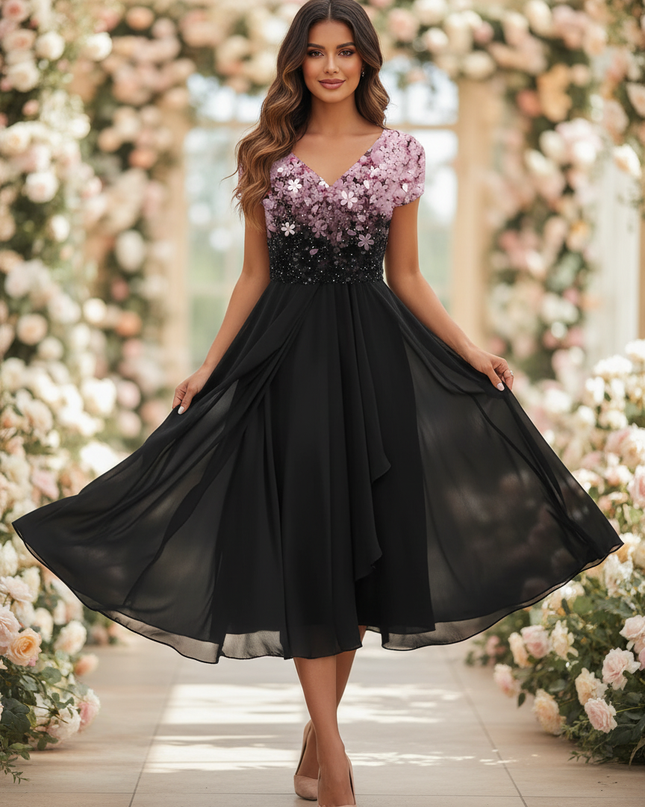 Chiffonkleid Hochzeit mit Blutenprint - Ansicht 1