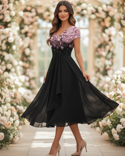 Chiffonkleid Hochzeit mit Blutenprint - Ansicht 3
