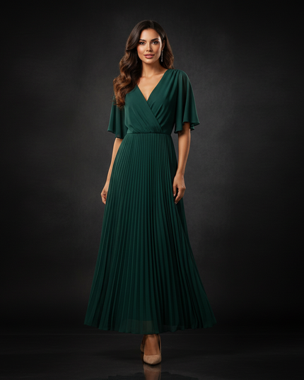 Gruenes Chiffonkleid mit Plissee-Details - Ansicht 1