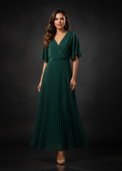 Gruenes Chiffonkleid mit Plissee-Details - Ansicht 1