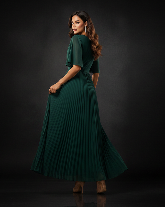 Gruenes Chiffonkleid mit Plissee-Details - Ansicht 2