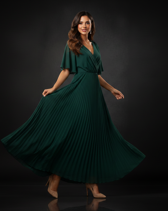 Gruenes Chiffonkleid mit Plissee-Details - Ansicht 3