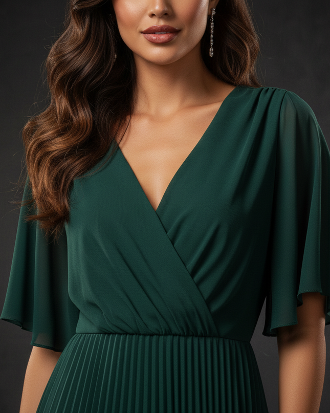 Gruenes Chiffonkleid mit Plissee-Details - Ansicht 4