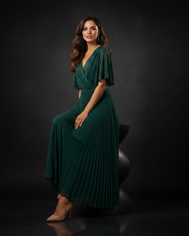 Gruenes Chiffonkleid mit Plissee-Details - Ansicht 5