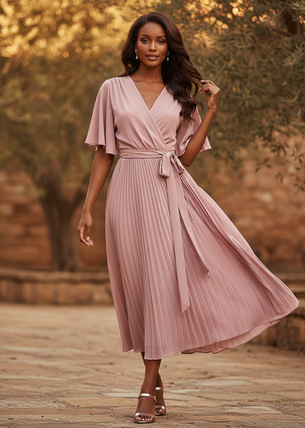 Rosa Kleid mit Plissee-Details - Ansicht 1