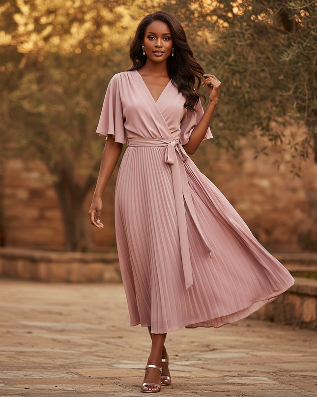 Rosa Kleid mit Plissee-Details - Ansicht 1