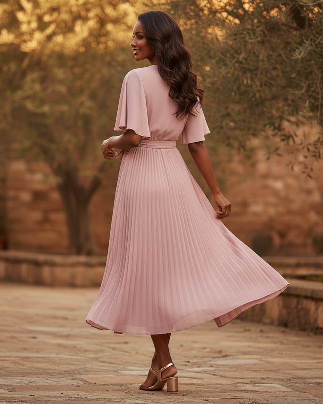 Rosa Kleid mit Plissee-Details - Ansicht 2