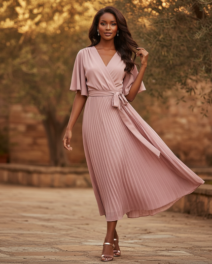 Rosa Kleid mit Plissee-Details - Ansicht 3