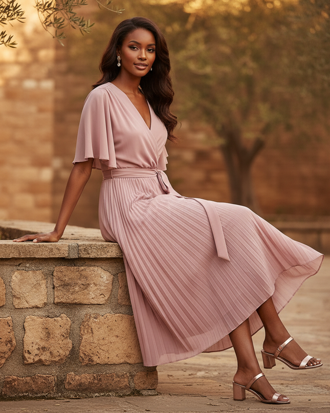 Rosa Kleid mit Plissee-Details - Ansicht 5