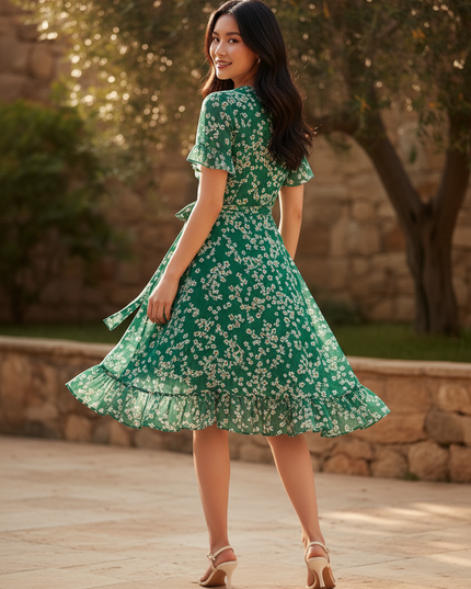 Chiffon Kleid mit Volant in Gruen - Ansicht 2