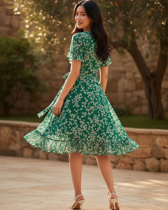 Chiffon Kleid mit Volant in Gruen - Ansicht 2