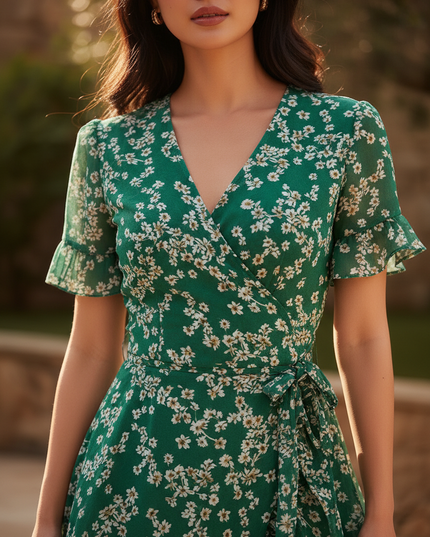 Chiffon Kleid mit Volant in Gruen - Ansicht 4