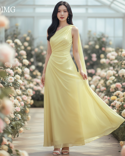 Gelbes langes Kleid mit elegantem Cape - Ansicht 1