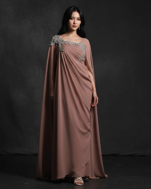 Chiffonkleid mit Cape Mauve Abendstyle - Ansicht 1