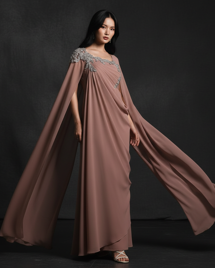 Chiffonkleid mit Cape Mauve Abendstyle - Ansicht 3