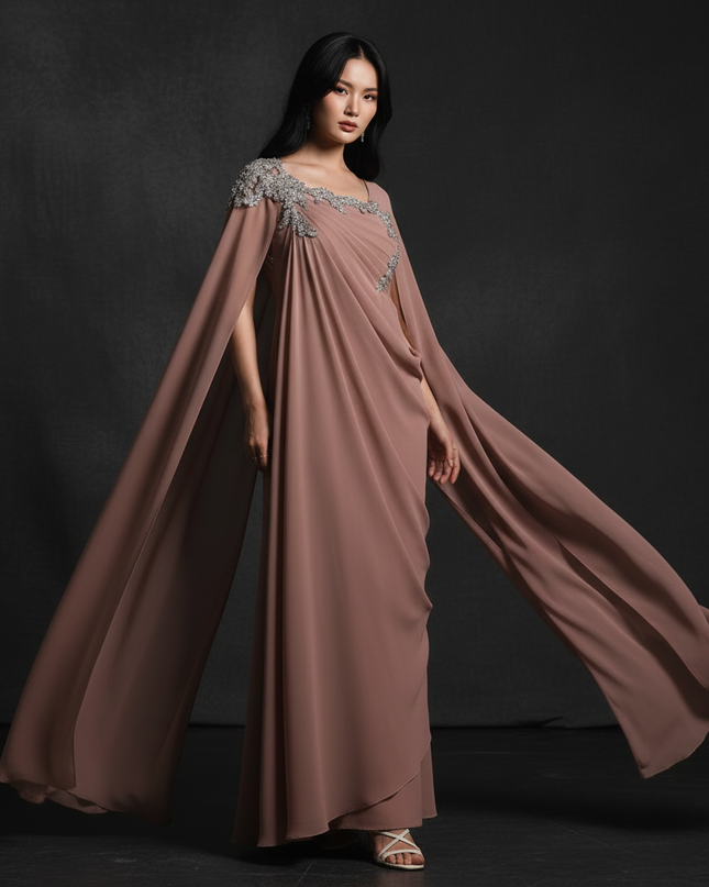 Chiffonkleid mit Cape Mauve Abendstyle - Ansicht 3