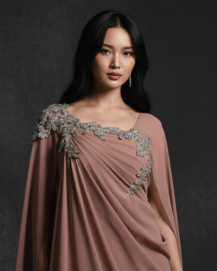 Chiffonkleid mit Cape Mauve Abendstyle - Ansicht 4