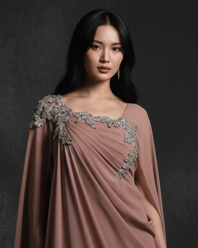 Chiffonkleid mit Cape Mauve Abendstyle - Ansicht 4