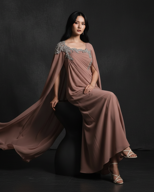 Chiffonkleid mit Cape Mauve Abendstyle - Ansicht 5