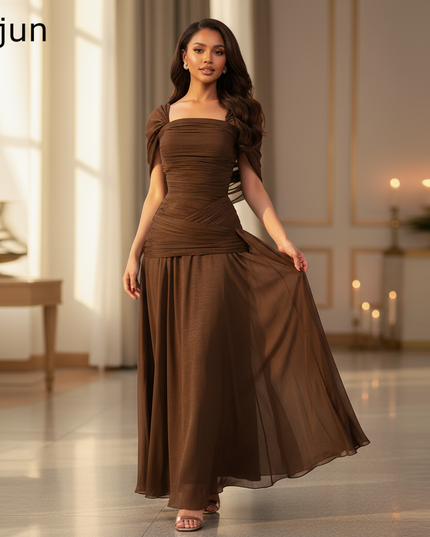 Festliches Chiffonkleid in Schokobraun - Ansicht 1