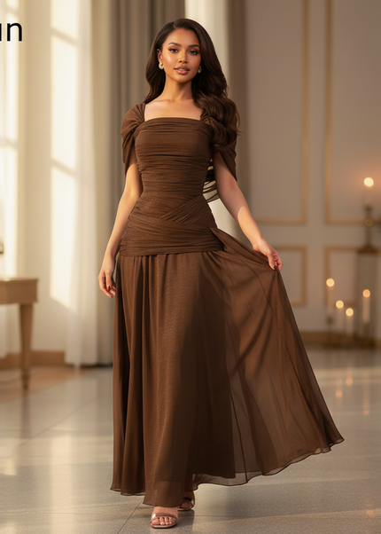 Festliches Chiffonkleid in Schokobraun - Ansicht 1