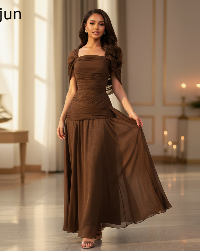 Festliches Chiffonkleid in Schokobraun - Ansicht 1