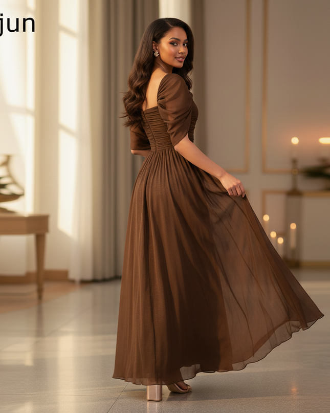 Festliches Chiffonkleid in Schokobraun - Ansicht 2