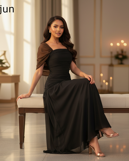 Festliches Chiffonkleid in Schokobraun - Ansicht 5
