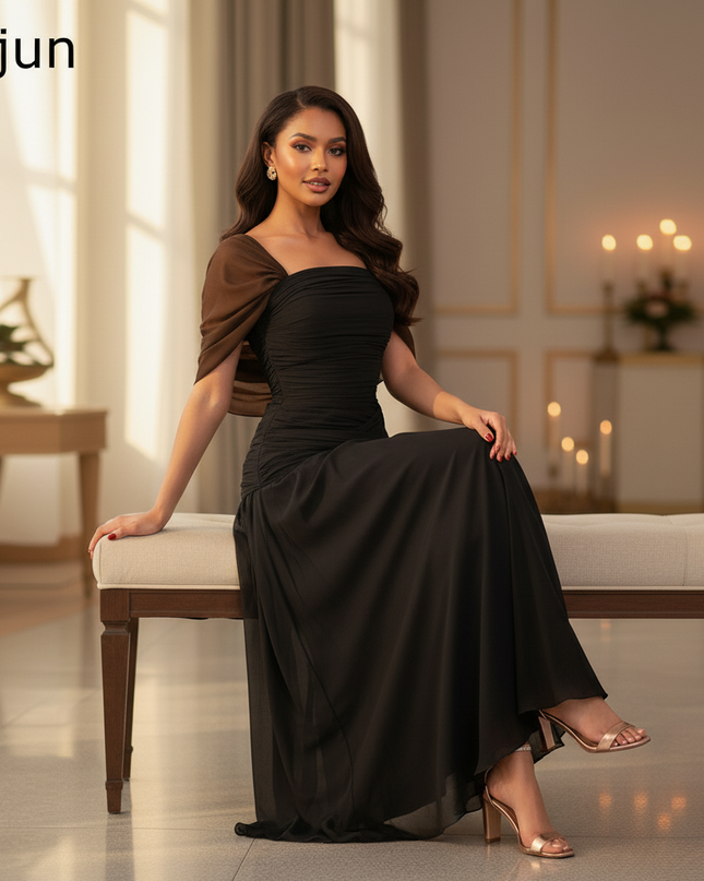 Festliches Chiffonkleid in Schokobraun - Ansicht 5