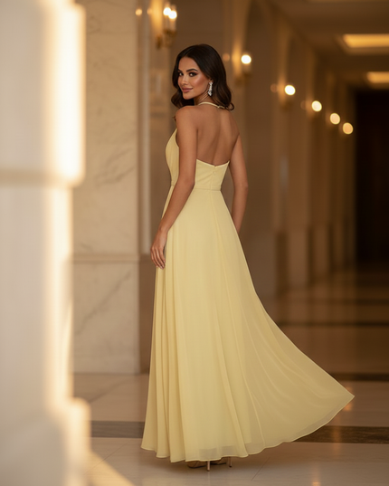 Gelbes langes Kleid mit Neckholder - Ansicht 2