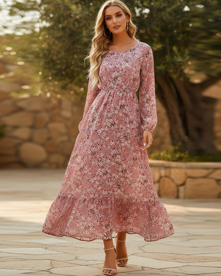Bohemisches Chiffon Maxi Kleid in Rosa - Ansicht 1