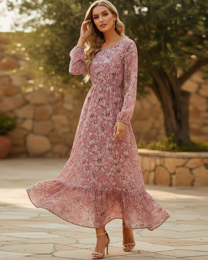 Bohemisches Chiffon Maxi Kleid in Rosa - Ansicht 3