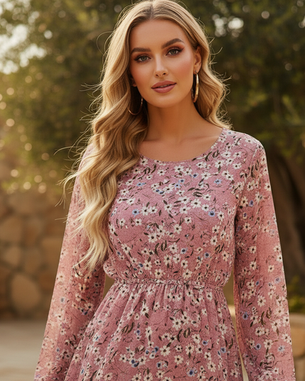 Bohemisches Chiffon Maxi Kleid in Rosa - Ansicht 4