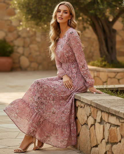 Bohemisches Chiffon Maxi Kleid in Rosa - Ansicht 5