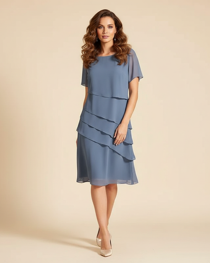 Gepunktetes Chiffonkleid in zartem Grau - Ansicht 1