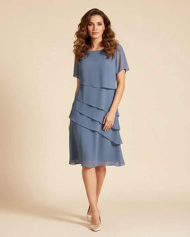 Gepunktetes Chiffonkleid in zartem Grau - Ansicht 1