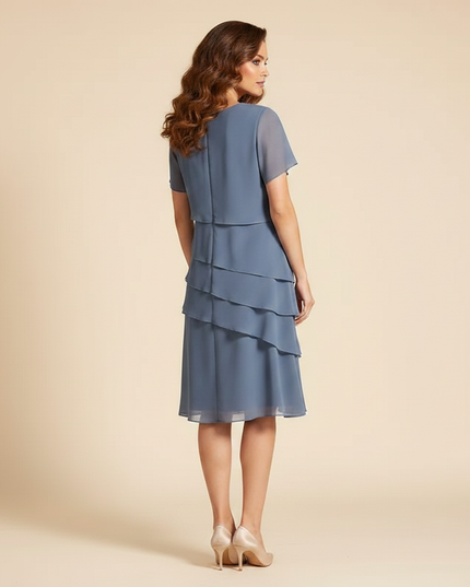 Gepunktetes Chiffonkleid in zartem Grau - Ansicht 2