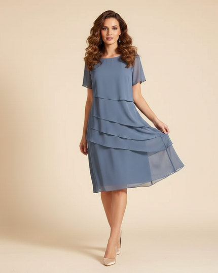 Gepunktetes Chiffonkleid in zartem Grau - Ansicht 3
