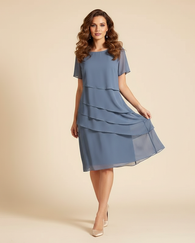Gepunktetes Chiffonkleid in zartem Grau - Ansicht 3