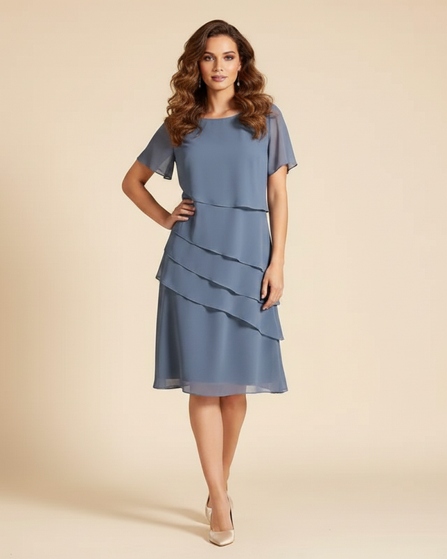Gepunktetes Chiffonkleid in zartem Grau - Ansicht 4