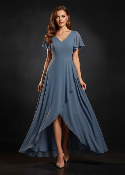 Graues Chiffonkleid mit Ruschendetails - Ansicht 1
