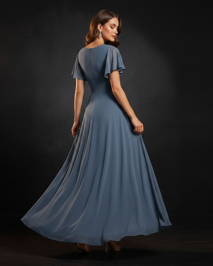 Graues Chiffonkleid mit Ruschendetails - Ansicht 2