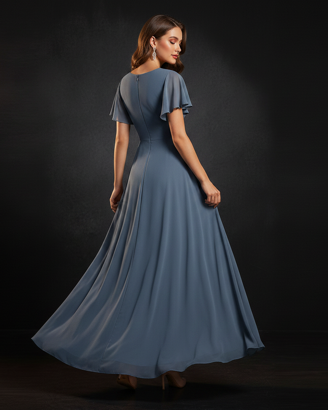 Graues Chiffonkleid mit Ruschendetails - Ansicht 2