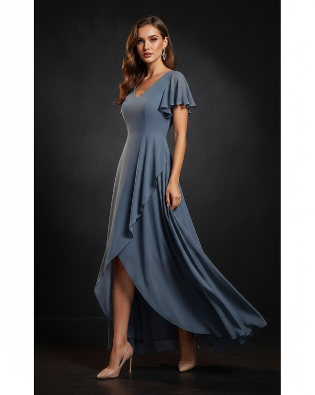 Graues Chiffonkleid mit Ruschendetails - Ansicht 3