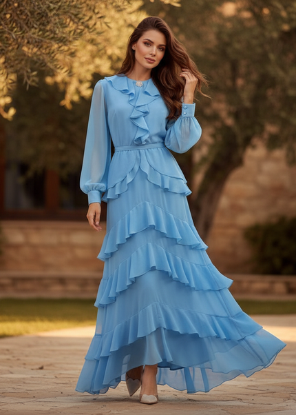 Hellblaues Sommerkleid aus Chiffon - Ansicht 1