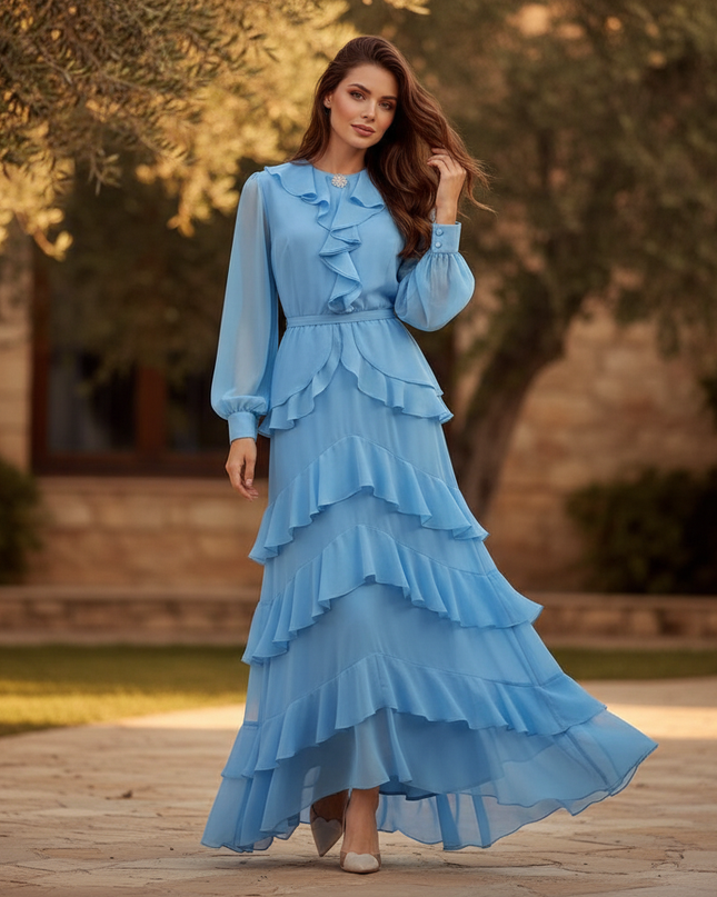 Hellblaues Sommerkleid aus Chiffon - Ansicht 1