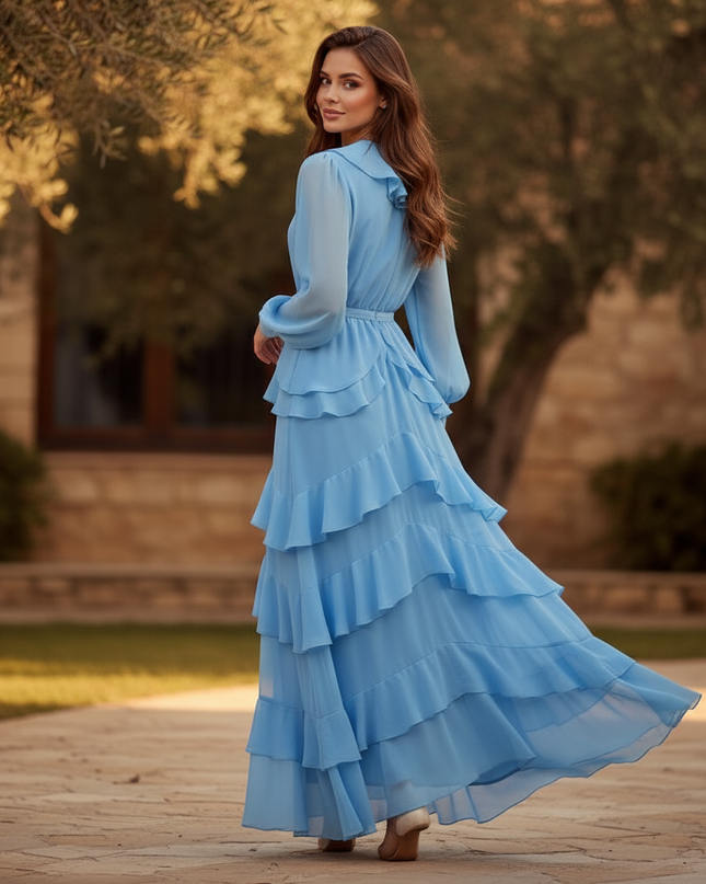 Hellblaues Sommerkleid aus Chiffon - Ansicht 2